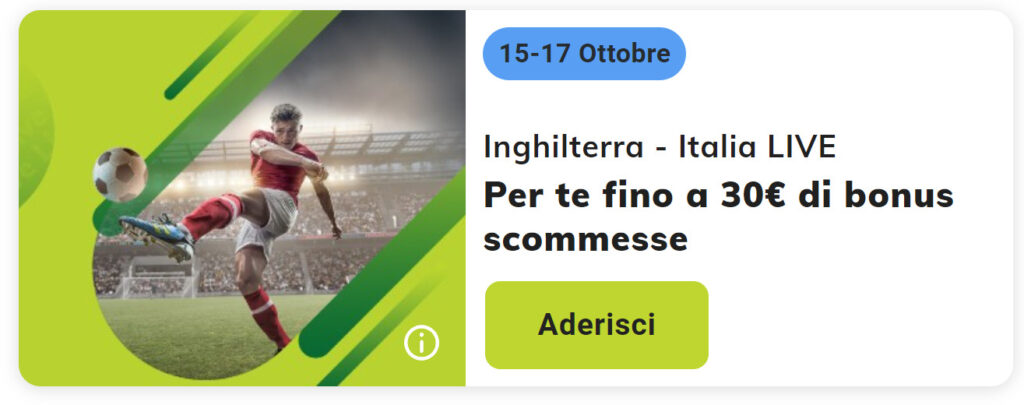 Promo Inghilterra Italia su Sisal