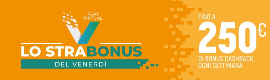 Promo Snai Giochi Virtuali: 250€ Bonus Cashback! 1 Promo Snai Strabonus Cashback